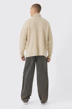 boohooMAN Oversized Chunky Cable Knit Roll Neck Jumper | UK| Knitwear