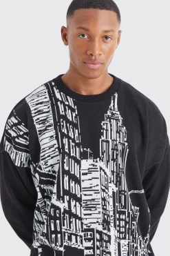 boohooMAN Oversized City Scene Knitted Jumper | UK| Knitwear