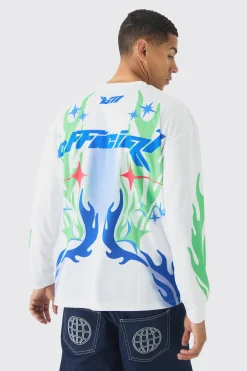 Oversized Closed Mesh Graffiti Moto Long Sleeve T-shirt | UK^boohooMAN Sale