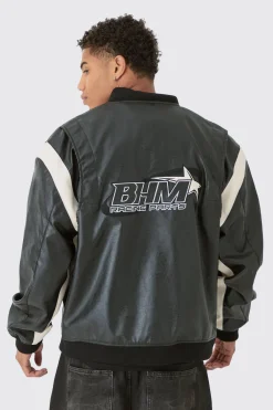 boohooMAN Oversized Colour Block Detail Moto Badge Bomber Jacket In | UK| Coats & Jackets