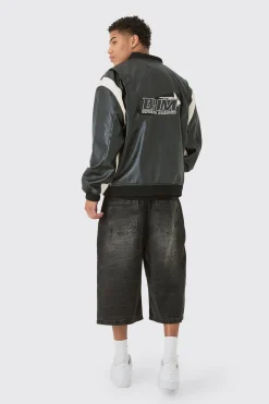 boohooMAN Oversized Colour Block Detail Moto Badge Bomber Jacket In | UK| Coats & Jackets