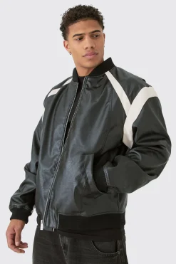 boohooMAN Oversized Colour Block Detail Moto Badge Bomber Jacket In | UK| Coats & Jackets