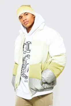 boohooMAN Oversized Colourblock Funnel Neck Puffer | UK| Coats & Jackets