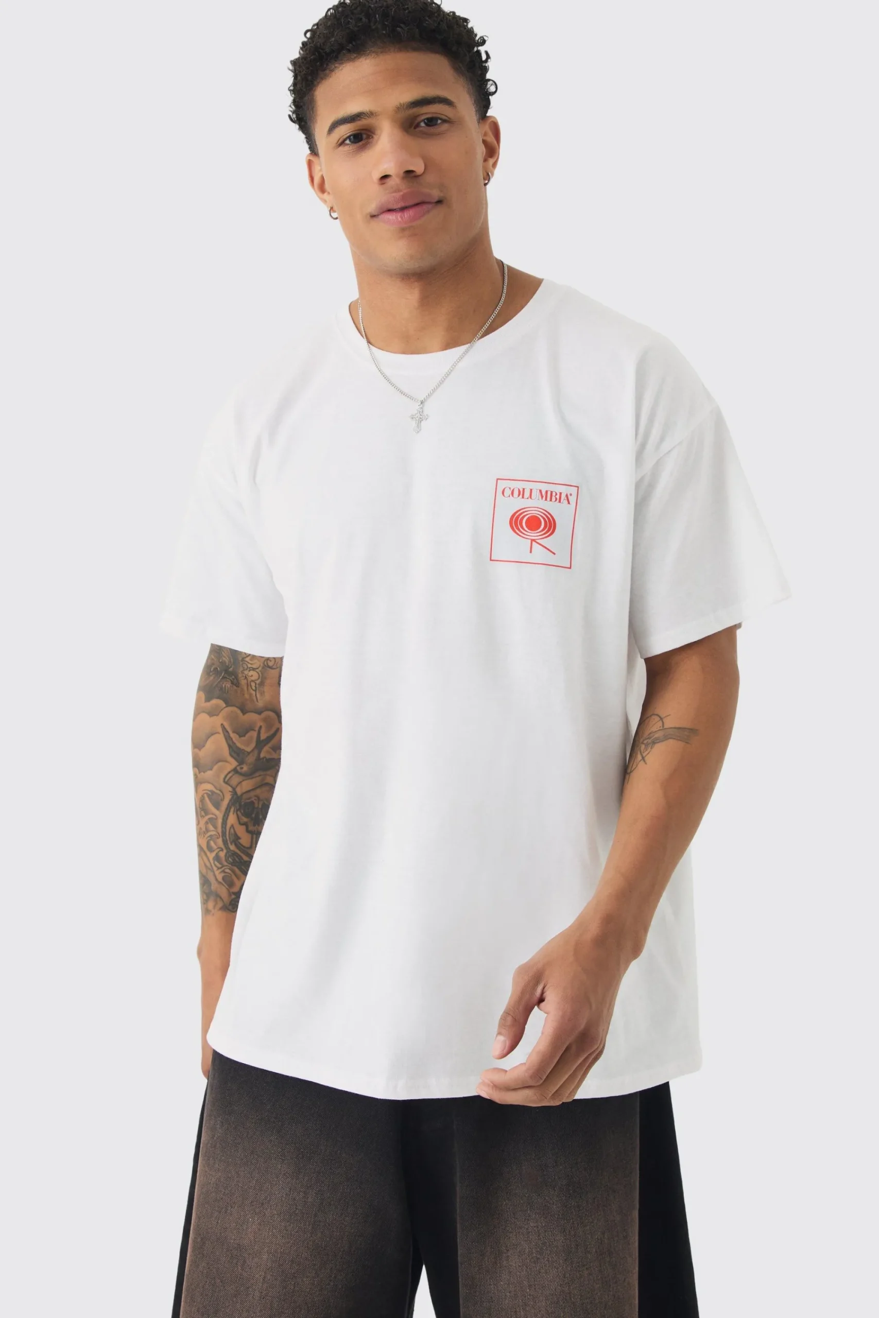 Oversized Columbia Records License Print T-shirt | UK^boohooMAN New
