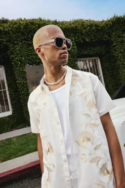 boohooMAN Oversized Concealed Placket Tonal Embroidery Shirt | UK| Shirts