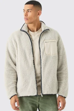 boohooMAN Oversized Contrast Borg Jacket | UK| Coats & Jackets