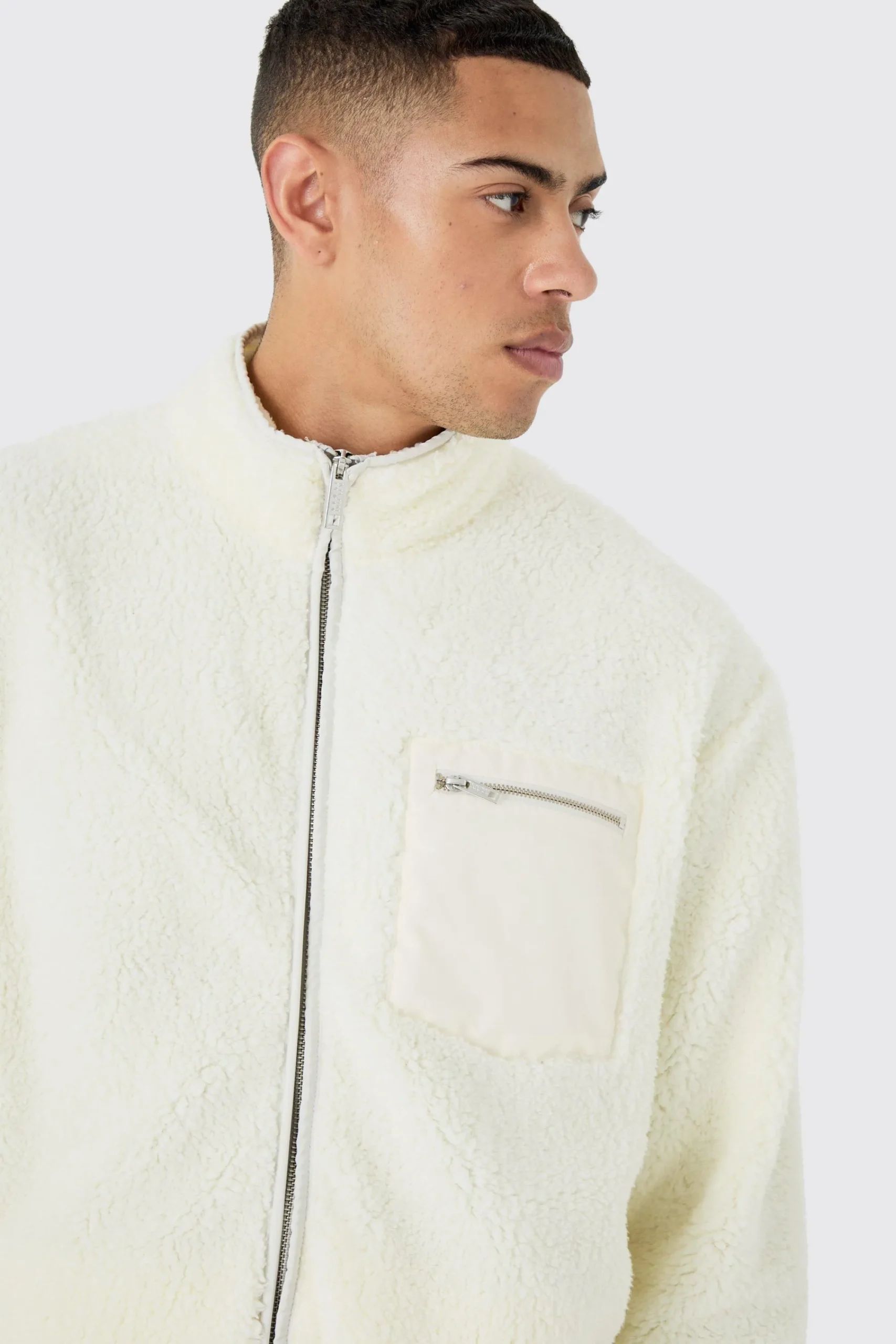boohooMAN Oversized Contrast Borg Jacket | UK| Coats & Jackets