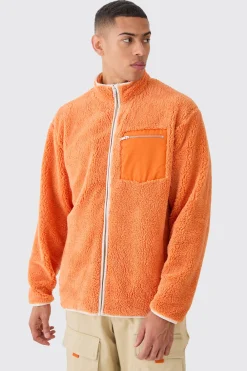 boohooMAN Oversized Contrast Borg Jacket | UK| Coats & Jackets