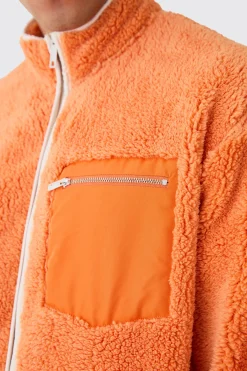 boohooMAN Oversized Contrast Borg Jacket | UK| Coats & Jackets