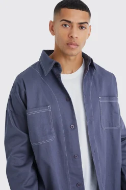 boohooMAN Oversized Contrast Stitch Twill Overshirt | UK| Shirts