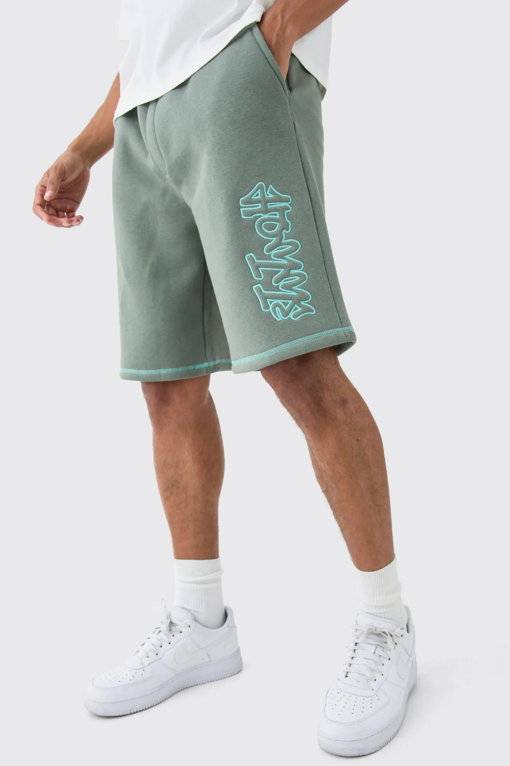 boohooMAN Oversized Contrast Stitch Applique Shorts | UK| Shorts