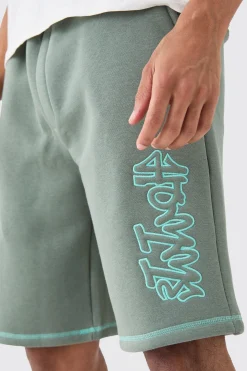 boohooMAN Oversized Contrast Stitch Applique Shorts | UK| Shorts