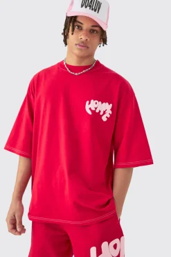 boohooMAN Oversized Contrast Stitch Puff Print Half Sleeve T-shirt & Short Set | UK| Sets & Co-Ords|Tracksuits