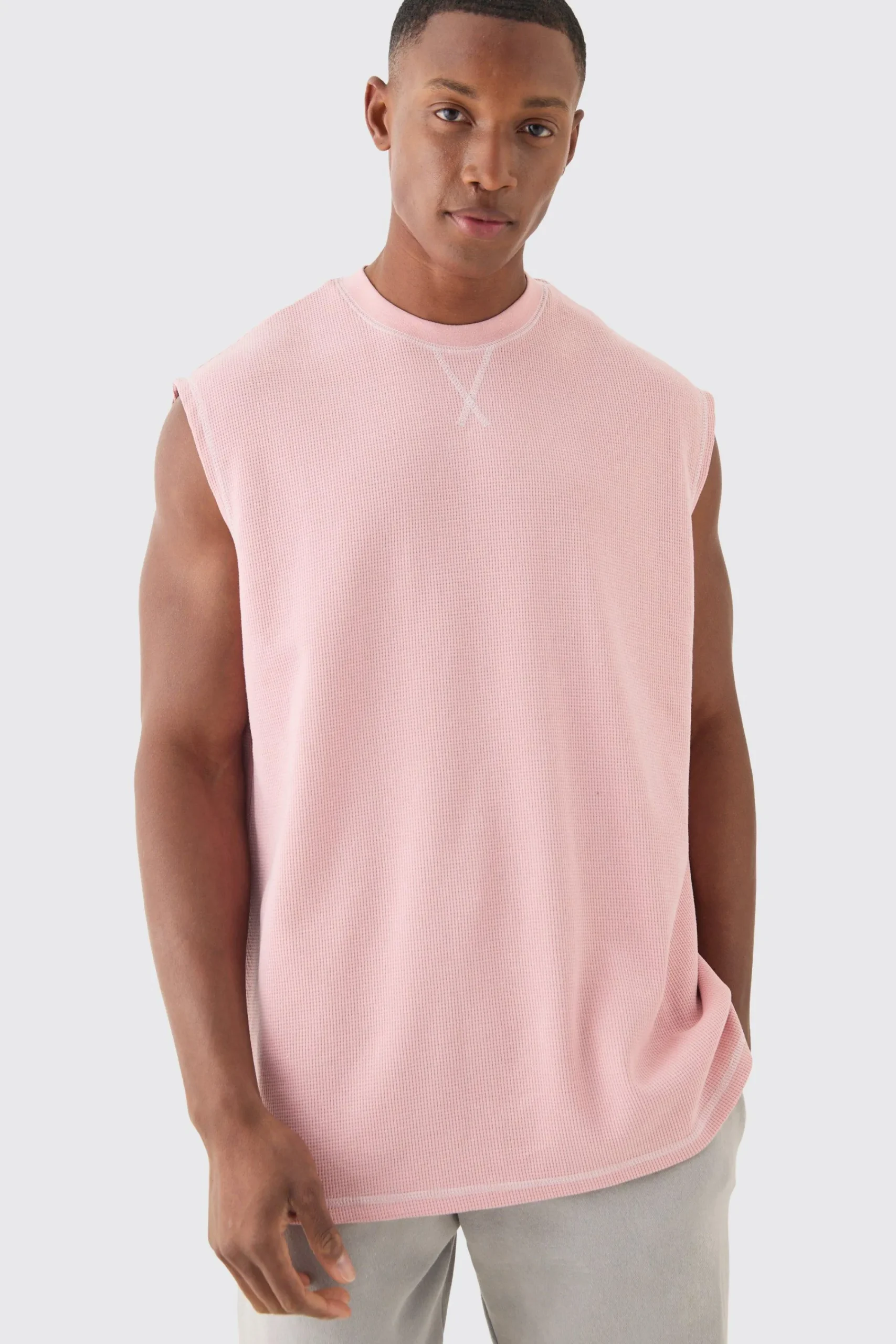 Oversized Contrast Waffle Tank | UK^boohooMAN Clearance