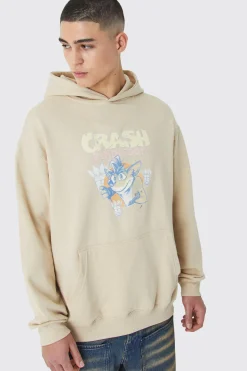boohooMAN Oversized Crash Bandicoot Gaming License Wash Hoodie | UK| Hoodies & Sweatshirts