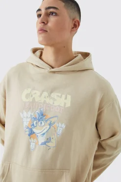 boohooMAN Oversized Crash Bandicoot Gaming License Wash Hoodie | UK| Hoodies & Sweatshirts