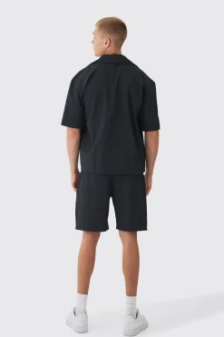 boohooMAN Oversized Crinkle Revere Shirt & Relaxed Short Set | UK| Sets & Co-Ords