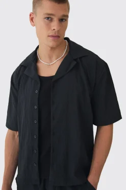 boohooMAN Oversized Crinkle Revere Shirt & Relaxed Short Set | UK| Sets & Co-Ords