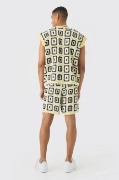 boohooMAN Oversized Crochet Knit Tank And Short Set | UK| Sets & Co-Ords|Tracksuits