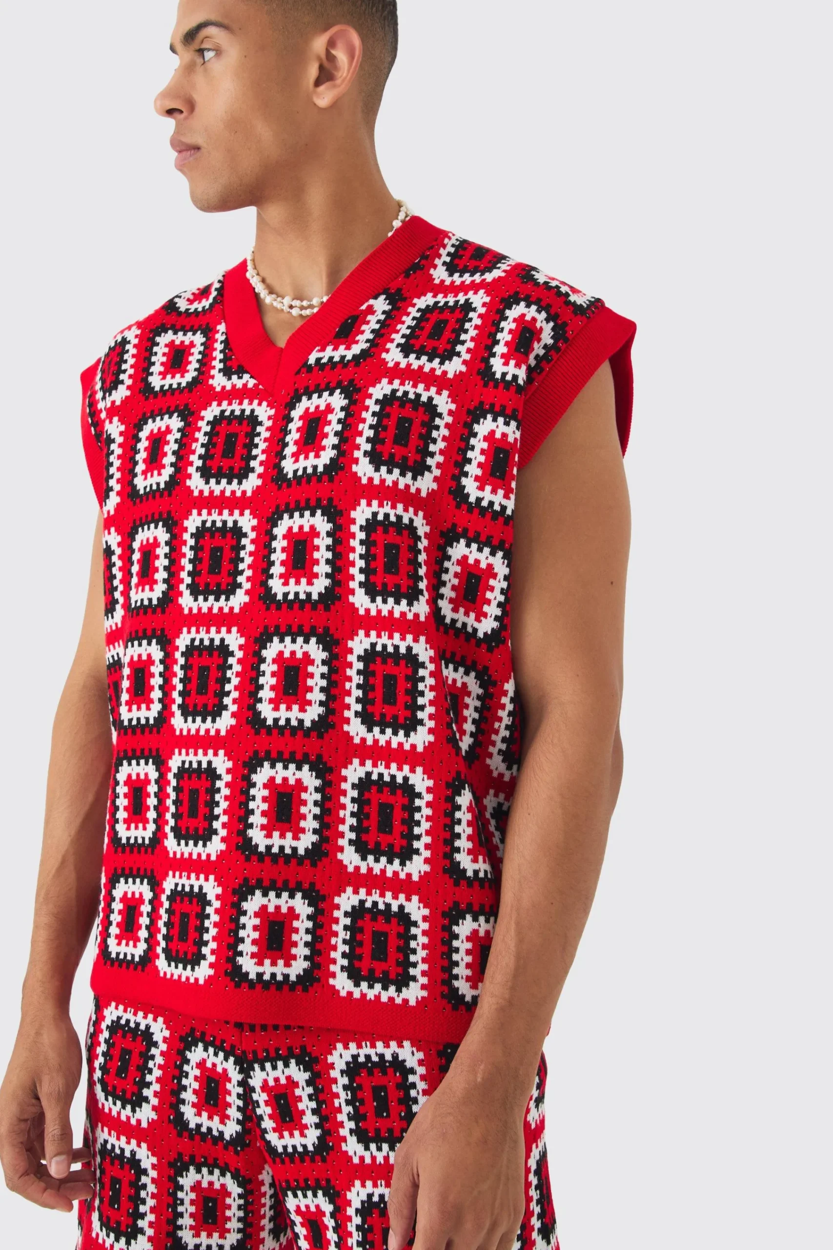 boohooMAN Oversized Crochet Knit Tank And Short Set | UK| Sets & Co-Ords|Tracksuits