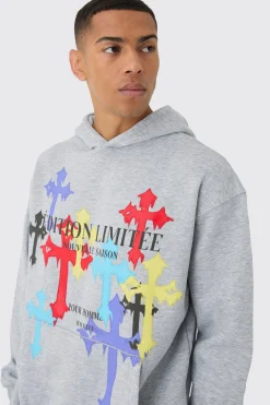 boohooMAN Oversized Cross Print Hoodie | UK| Hoodies & Sweatshirts