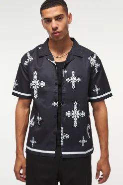 Oversized Cross Print Shirt | UK^boohooMAN Sale