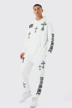 boohooMAN Oversized Cross Print Tracksuit | UK| Tracksuits