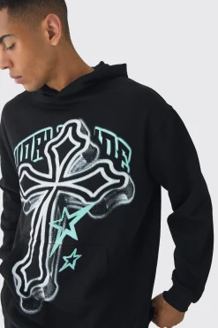 boohooMAN Oversized Cross Printed Hoodie | UK| Hoodies & Sweatshirts