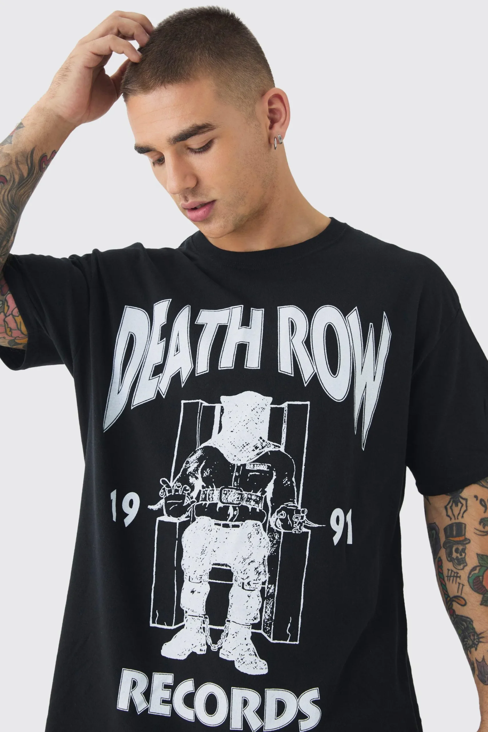 Oversized Death Row Records License Print T-shirt | UK^boohooMAN Hot