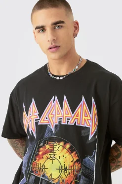 Oversized Def Leopard Band License T-shirt | UK^boohooMAN Outlet