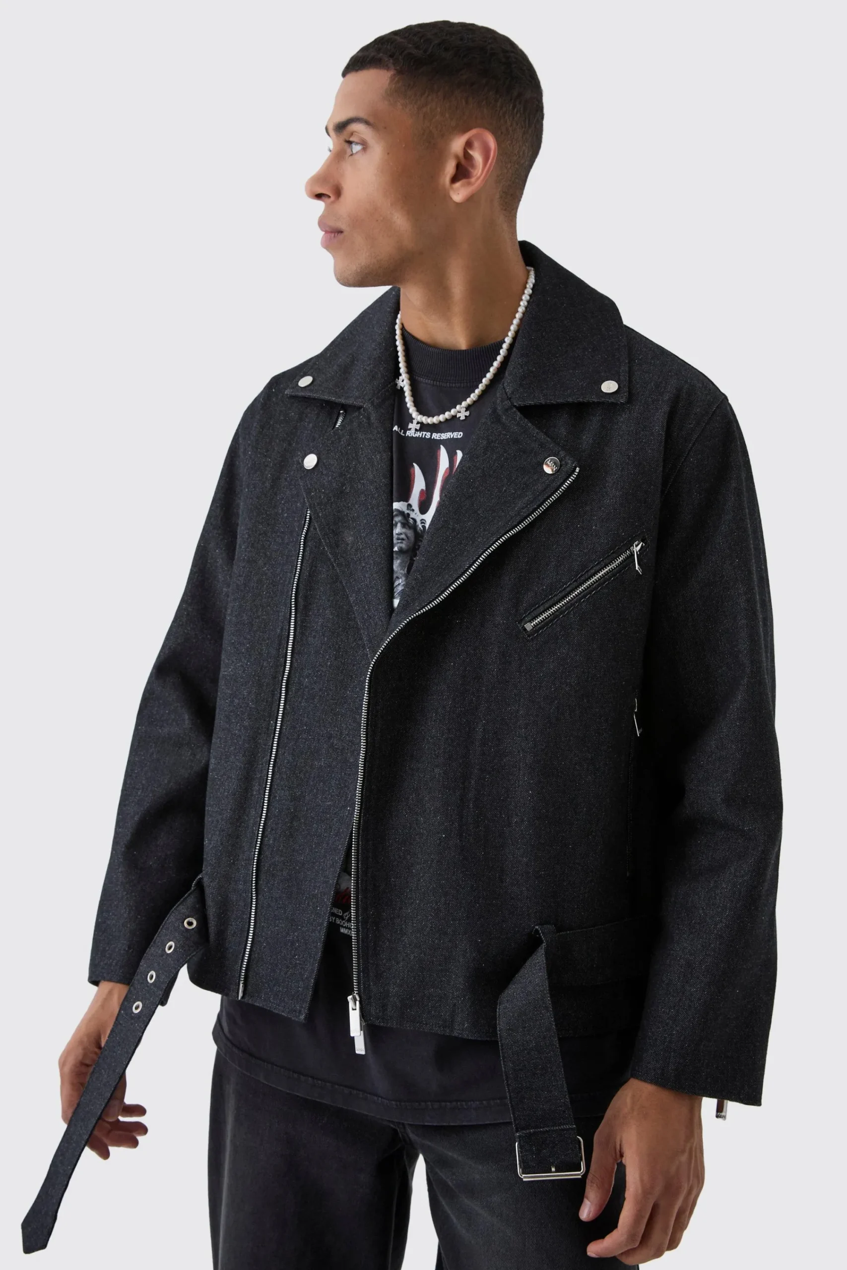boohooMAN Oversized Denim Biker Jacket | UK| Coats & Jackets