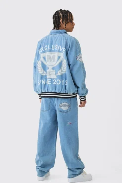 boohooMAN Oversized Denim Exclusive Applique Bomber Jacket | UK| Sets & Co-Ords|Coats & Jackets