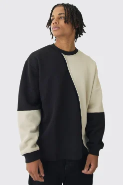 boohooMAN Oversized Diagonal Colourblock Sweatshirt | UK| Hoodies & Sweatshirts
