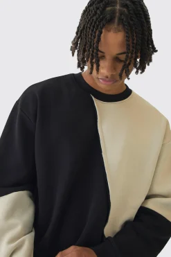 boohooMAN Oversized Diagonal Colourblock Sweatshirt | UK| Hoodies & Sweatshirts