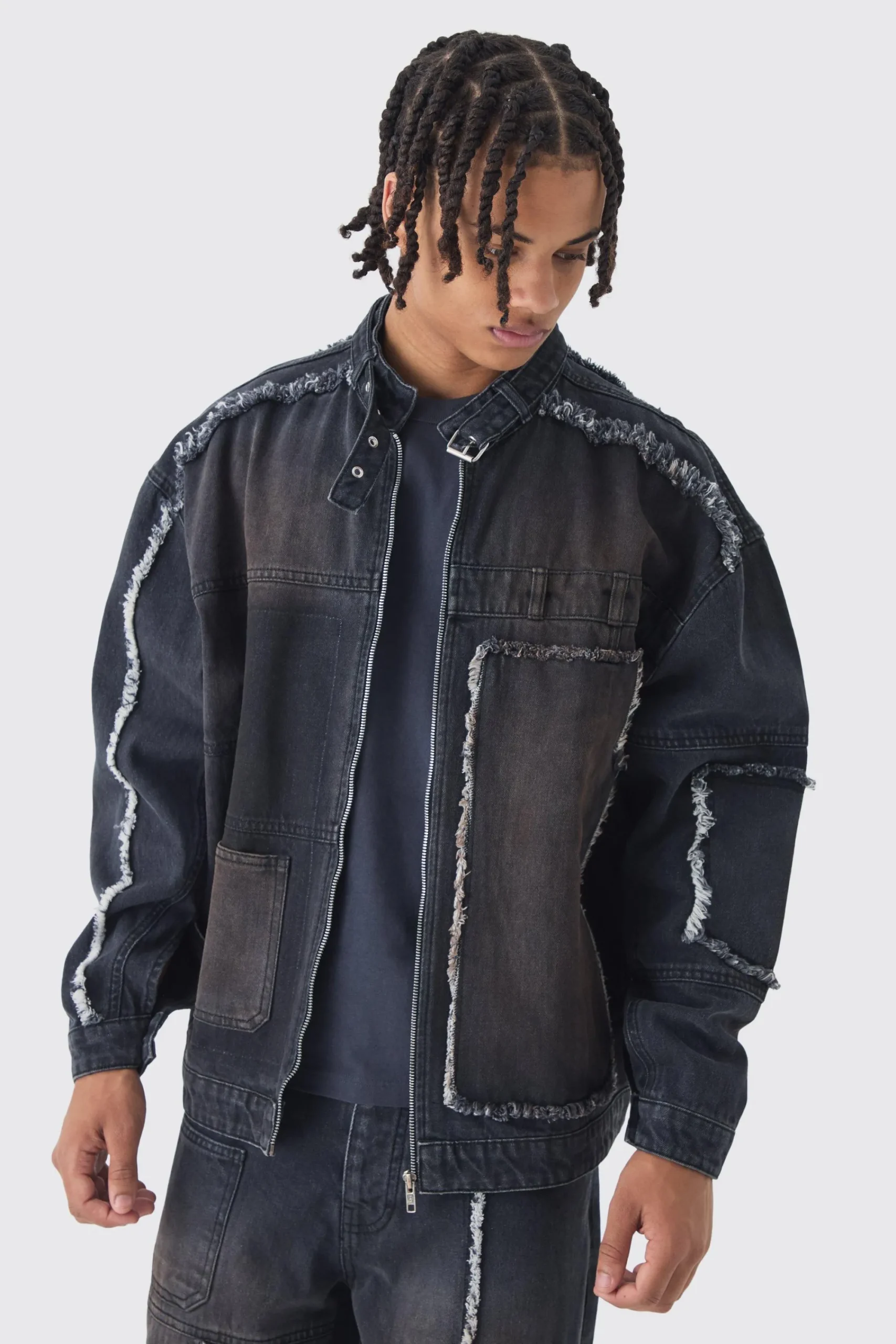 boohooMAN Oversized Dirty Wash Carpenter Denim Biker Jacket | UK| Sets & Co-Ords|Coats & Jackets