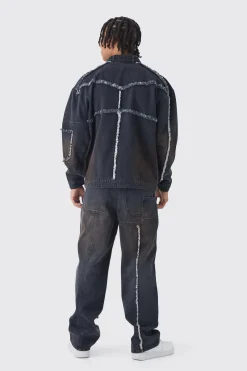 boohooMAN Oversized Dirty Wash Carpenter Denim Biker Jacket | UK| Sets & Co-Ords|Coats & Jackets