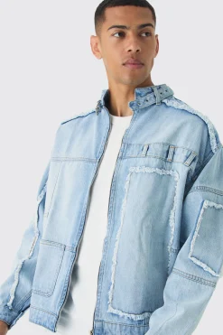 boohooMAN Oversized Dirty Wash Carpenter Denim Biker Jacket | UK| Sets & Co-Ords|Coats & Jackets
