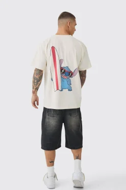 Oversized Disney Lilo And Stitch Wash License Print T-shirt | UK^boohooMAN Online