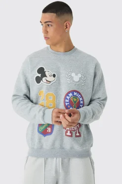 boohooMAN Oversized Disney Mickey Mouse Varsity License Print Sweatshirt | UK| Hoodies & Sweatshirts