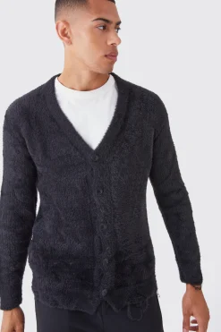 boohooMAN Oversized Distressed Fluffy Cardigan | UK| Knitwear