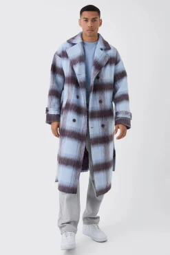 boohooMAN Oversized Double Breasted Brushed Check Overcoat In | UK| Coats & Jackets