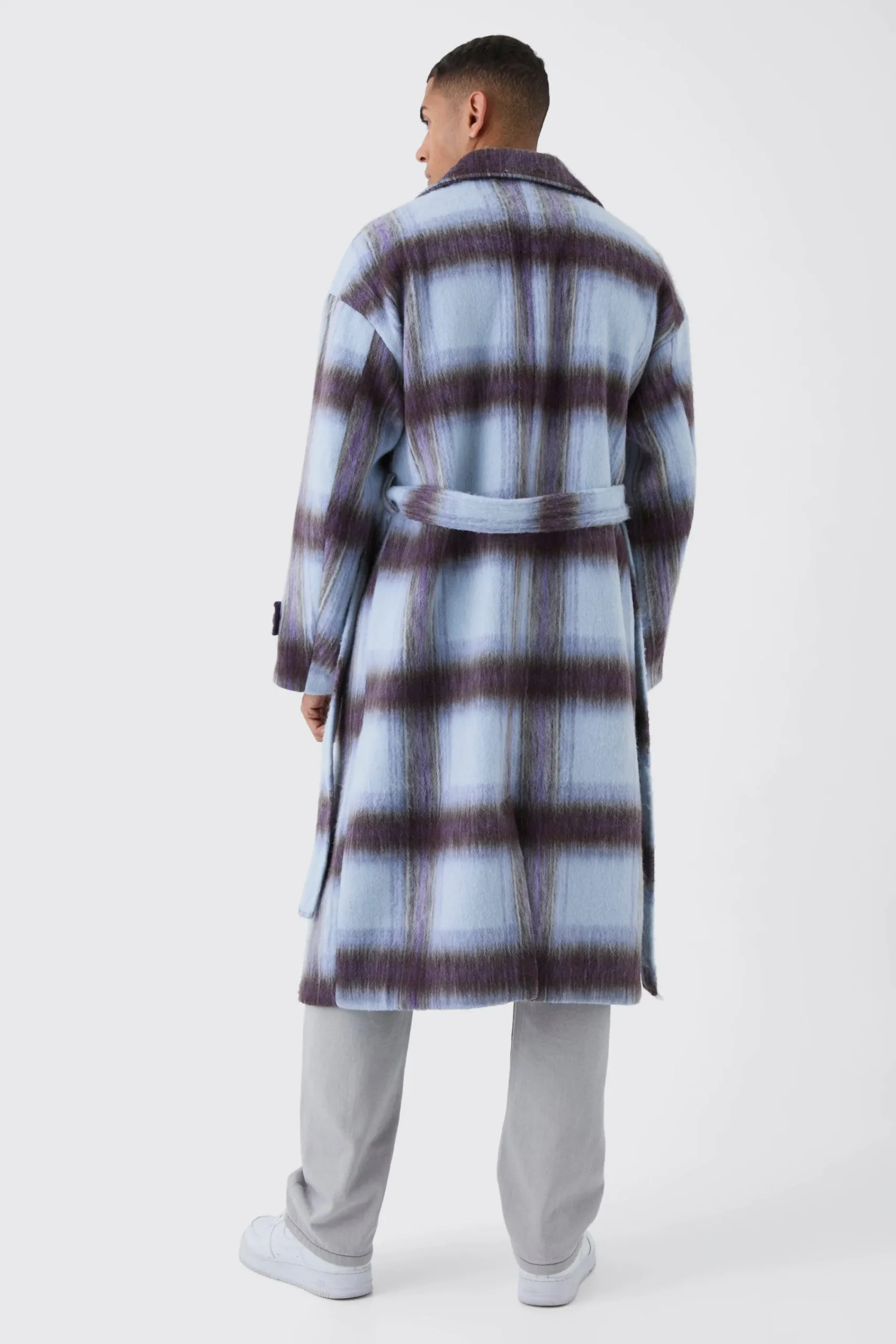 boohooMAN Oversized Double Breasted Brushed Check Overcoat In | UK| Coats & Jackets