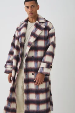 boohooMAN Oversized Double Breasted Brushed Check Overcoat In | UK| Coats & Jackets