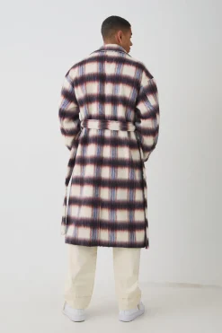 boohooMAN Oversized Double Breasted Brushed Check Overcoat In | UK| Coats & Jackets