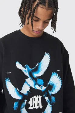 boohooMAN Oversized Dove Graphic Sweatshirt | UK| Hoodies & Sweatshirts
