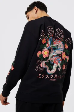 boohooMAN Oversized Dragon Floral Graphic Sweatshirt | UK| Hoodies & Sweatshirts
