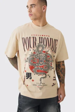 Oversized Dragon Print Wash T-shirt | UK^boohooMAN Online