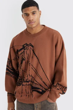 boohooMAN Oversized Drop Shoulder Line Graphic Jumper | UK| Knitwear