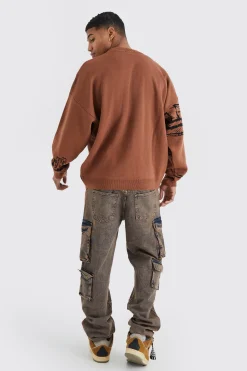 boohooMAN Oversized Drop Shoulder Line Graphic Jumper | UK| Knitwear