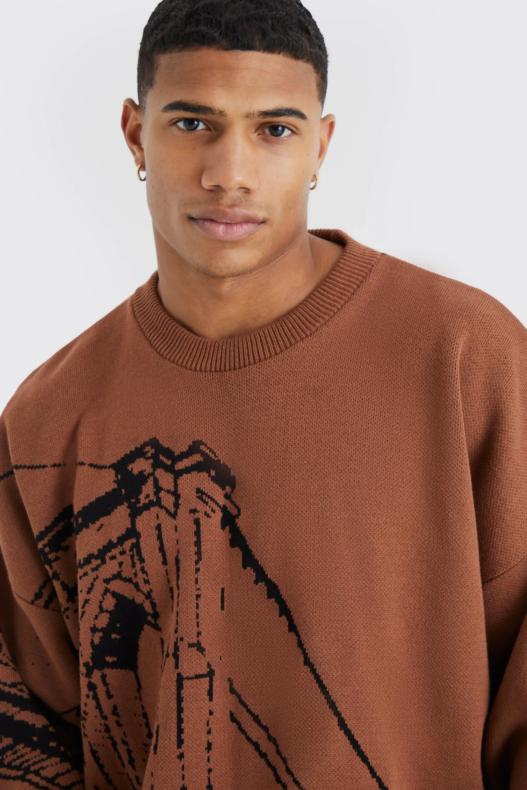 boohooMAN Oversized Drop Shoulder Line Graphic Jumper | UK| Knitwear